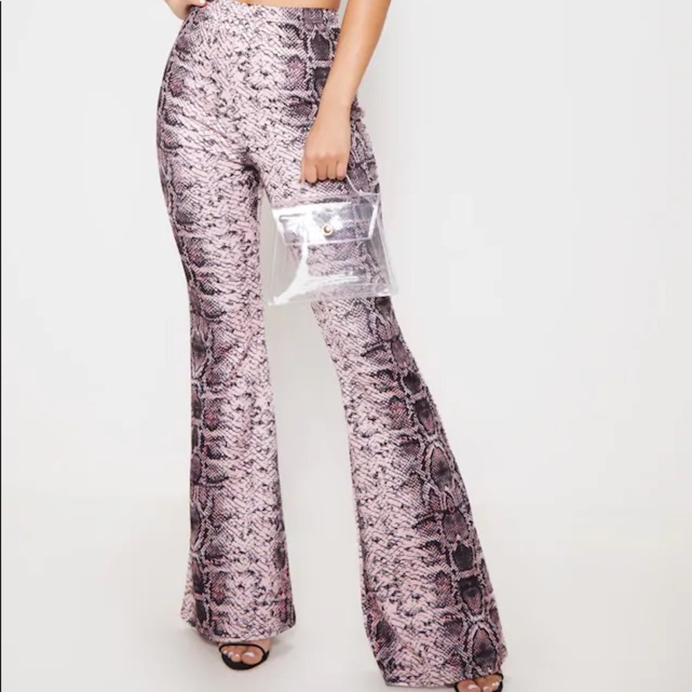 PrettyLittleThing Women's Snake Print Flare Pants